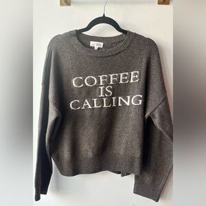 Sunday Edition Coffee Is Calling Brown Sweater Size S 24” P2P